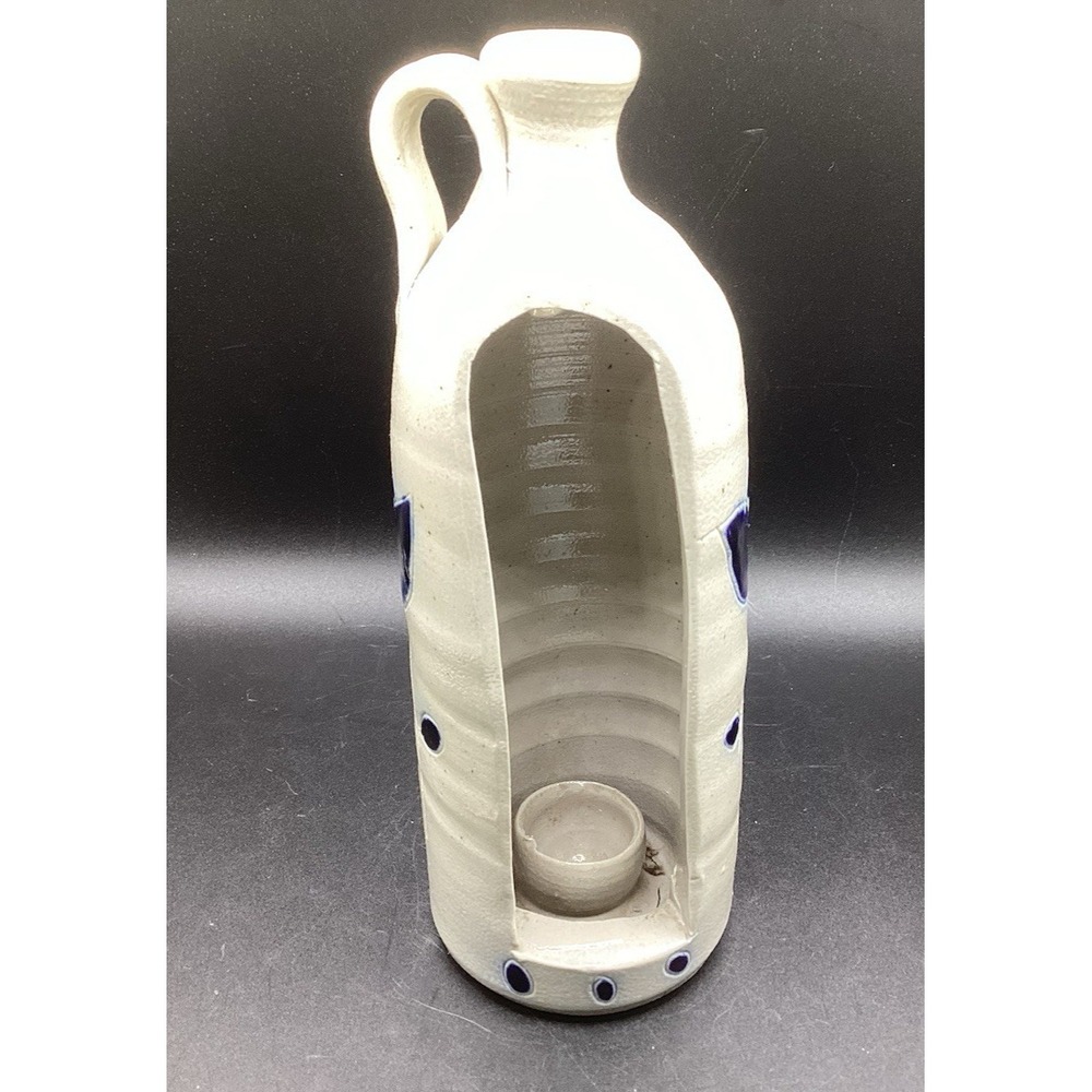 VTG Williamsburg Pottery Hand Carved‎ Cobalt Salt Glaze Jug Crock Candle Sconce